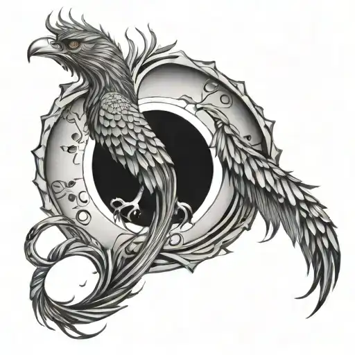 A phoenix rising from a wedding ring, symbolizing the rebirth and growth in both career and personal life tattoo design idea