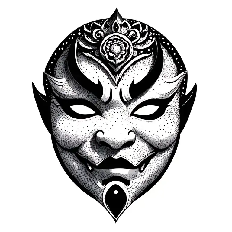 Oni Mask feminine gothic japanese tattoo design idea