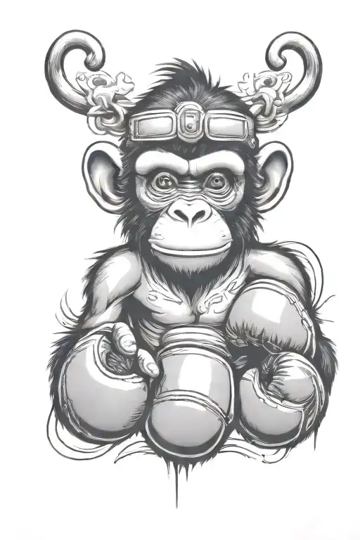Monkey boxing gloves surrounded my rain tattoo design idea
