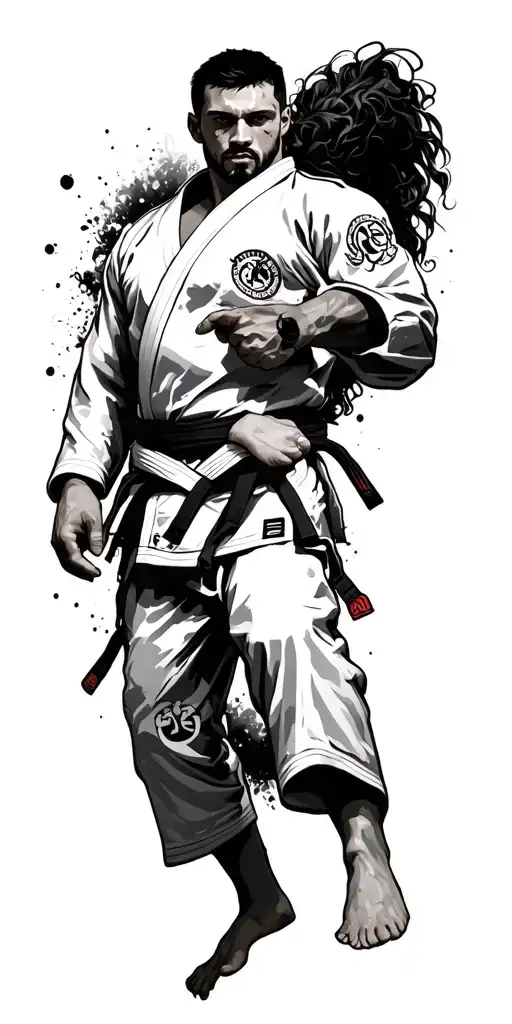 jiu jitsu fighter human fantasy tattoo design idea