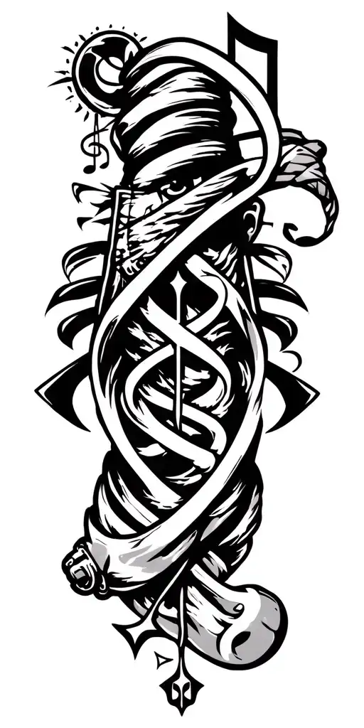 combat sapper emblem incorporating musical notes and symbols tattoo design idea
