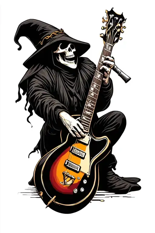 grim reaper playing a guitar tattoo design idea