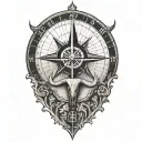 A tattoo design featuring a compass with a longhorn skull to represent Texas, the Great Wall for China, Taipei 101 for Taiwan, and Willem Beukelszoon for Biervliet, Zeeland. Incorporate the birthdate subtly around the compass as a focal point. tattoo design idea