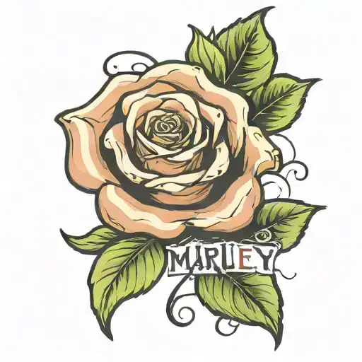 the name Marley written in a rose tattoo design idea