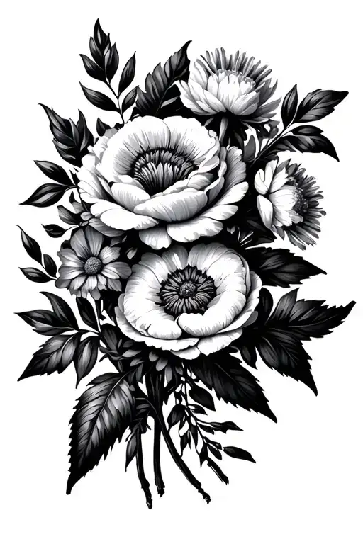 march, august, december birth flower bouquet tattoo design idea