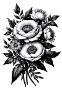 march, august, december birth flower bouquet tattoo design idea