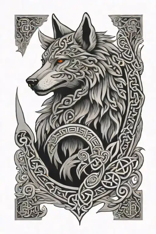 Celtic wolf totem pole japan style tattoo design idea