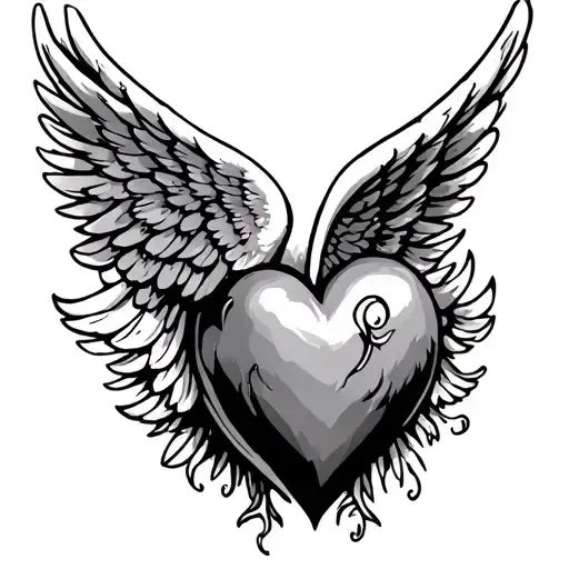 heart with angel wings tattoo design idea