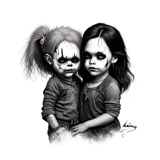 chucky and Tiffany horror tattoo design idea