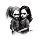 chucky and Tiffany horror tattoo design idea