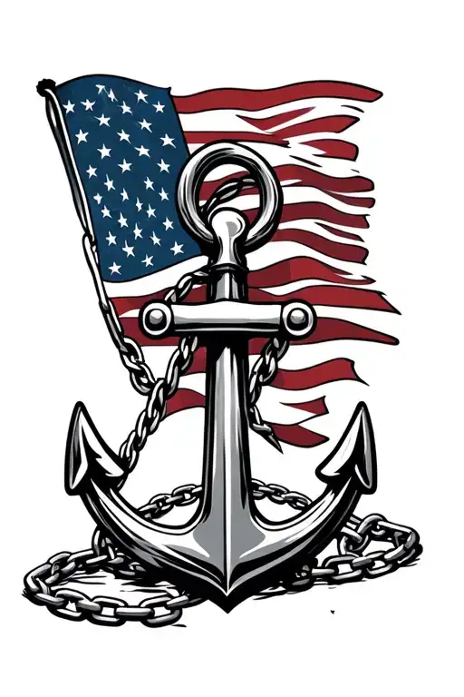 US navy anchor with chain around the anchor with an American flag as the background  tattoo design idea