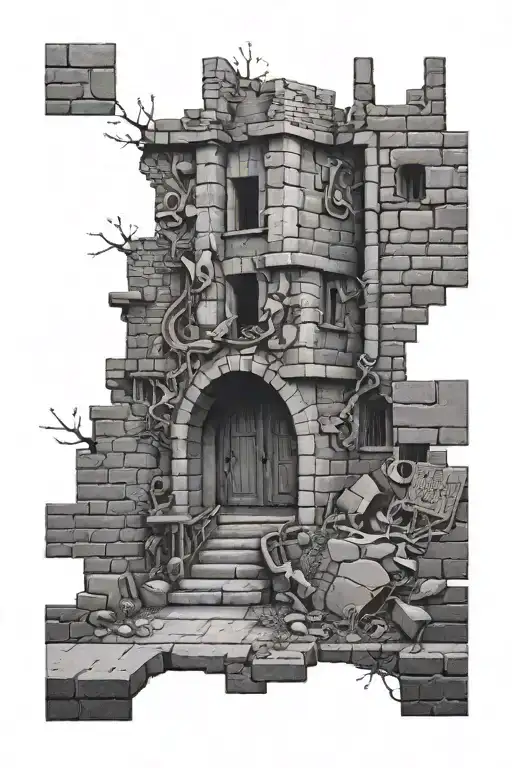 StonBrick wall and story scetches on bricks tattoo design idea