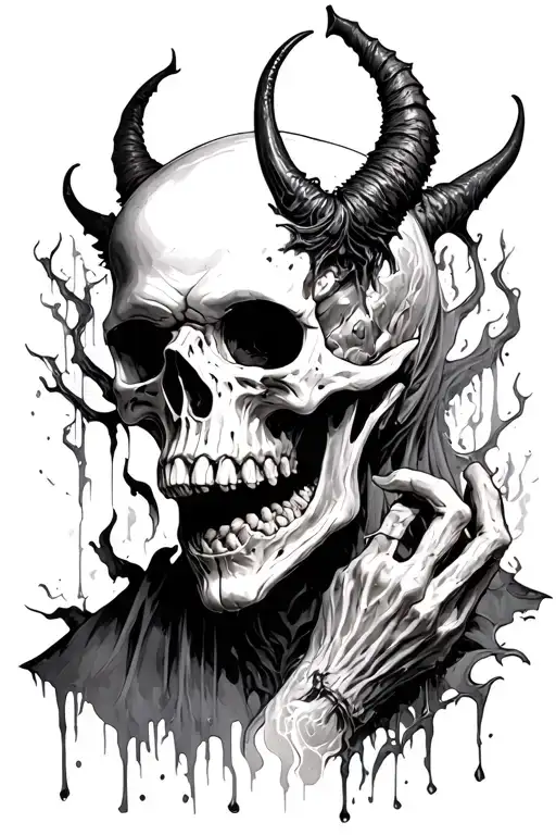 anger hatred embittiness demon ghost skull calmness peace tattoo design idea