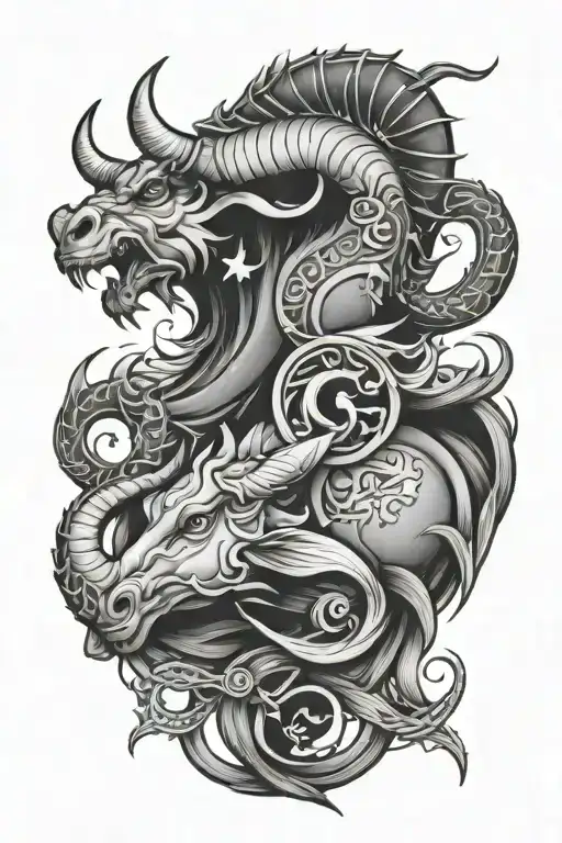 Tattoo with the 3 zodiac signs of Taurus Capricorn and Pisces tattoo design idea
