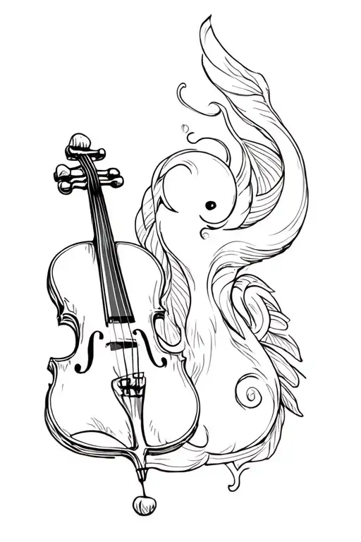 Music, violin and marine animal silhouette design for tattoo black and white tattoo design idea