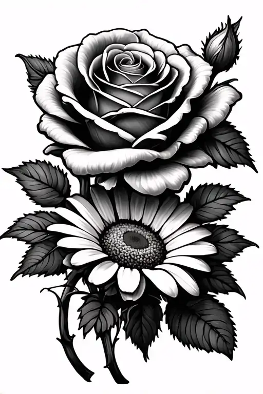 roses daisies intertwined symbolizing tattoo design idea