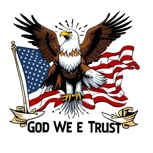 bald eagle, American flag, in god we trust tattoo design idea