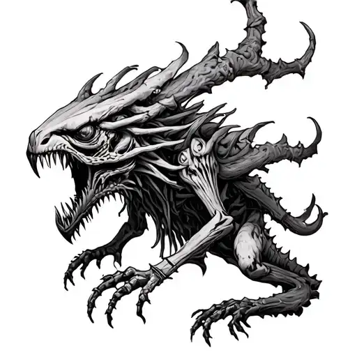 Tattoo in the style of a mix of creatures from the Necronomicon tattoo design idea