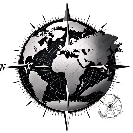 world superimposed on a compass tattoo design idea