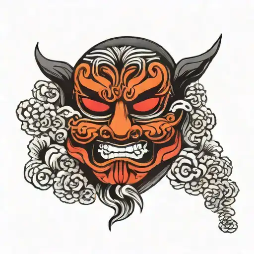 samuri mask admiring a sunset tattoo design idea
