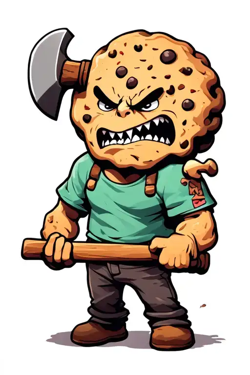 cookie angry holding axe tattoo design idea
