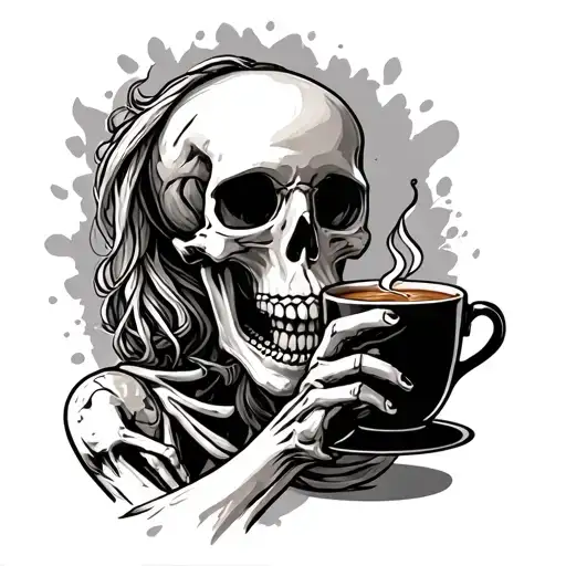 skeleton drinking coffee tattoo design idea