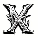 K, J, V Alphabets vertically aligned looking sharpen curves with cursive writing tattoo design idea