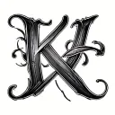 K, J, V Alphabets vertically aligned looking sharpen curves with cursive writing tattoo design idea