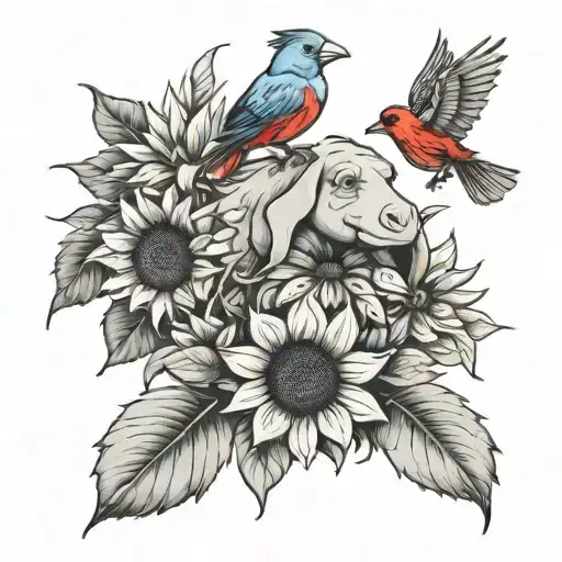 eeyore, sunflower and cardinal bird tattoo design idea