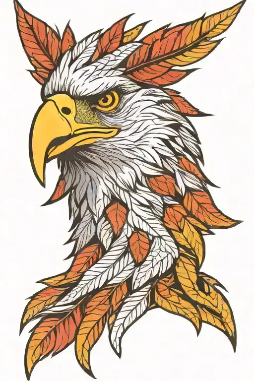 Eagle head, profile. Cannabis weed shaped feathers encircle head, radiating outwards. Detailed. tattoo design idea