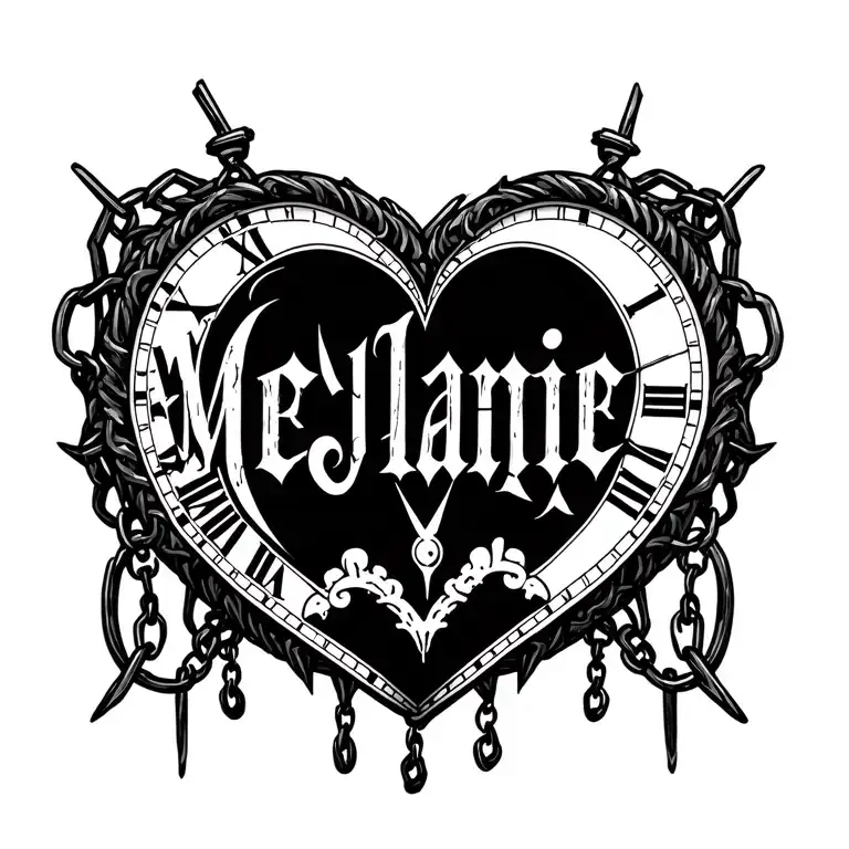 "Mélanie" Clock Heart Chains tattoo design idea