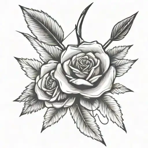 bow with arrow weapon. arrow is a rose tattoo design idea