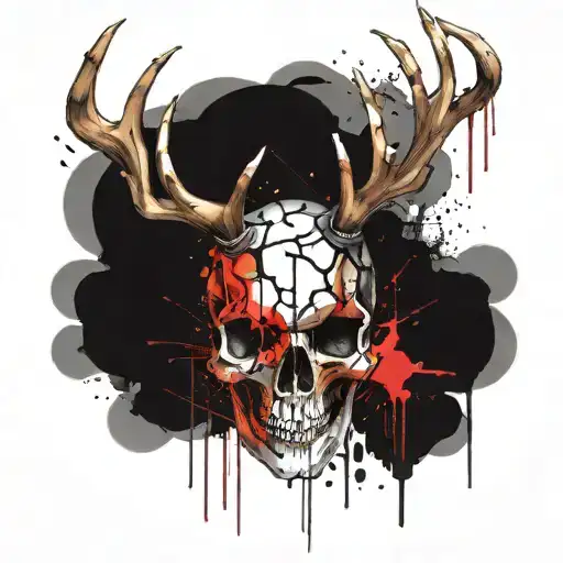 Human king  skull with deer antlers tattoo design idea