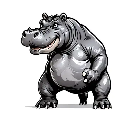 flexing cartoon hippopotamus tattoo design idea