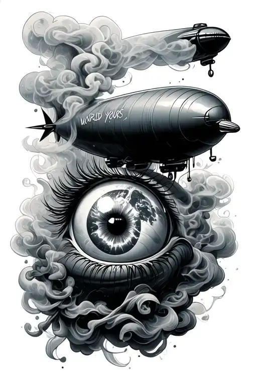 eye blimp world is yours smoke tattoo design idea