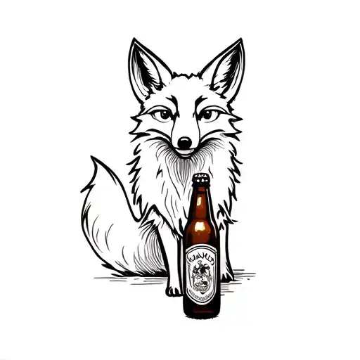 fox with a bottle of beer tattoo design idea