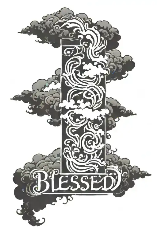 blessed written with clouds forming the shape tattoo design idea