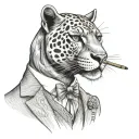 panther wearing a 3 piece suit smoking a cigar tattoo design idea
