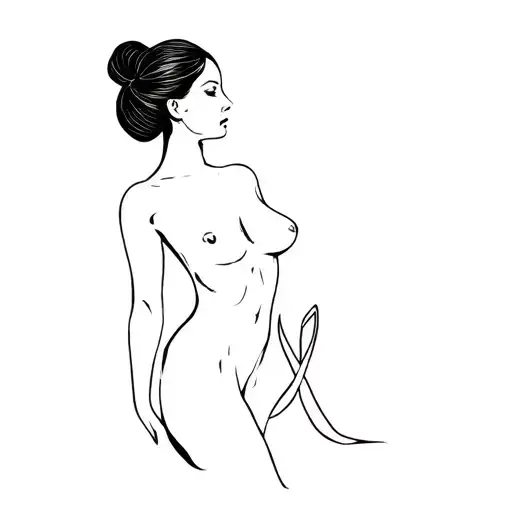 Naked woman with fabric in symbol of Ribbon cancer tattoo design idea
