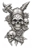skulls with clock anvil adorned with Viking tattoo design idea