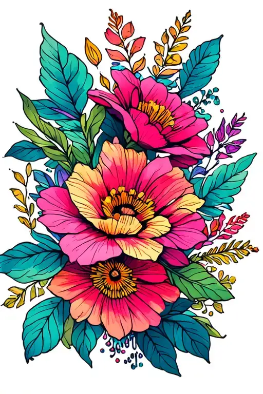 floral,neon,filler tattoo design idea