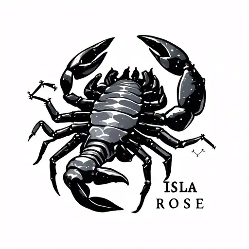 scorpio constellation of stars forming the shape with name Isla rose tattoo design idea
