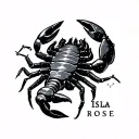 scorpio constellation of stars forming the shape with name Isla rose tattoo design idea