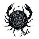 scorpio constellation of stars forming the shape with name Isla rose tattoo design idea