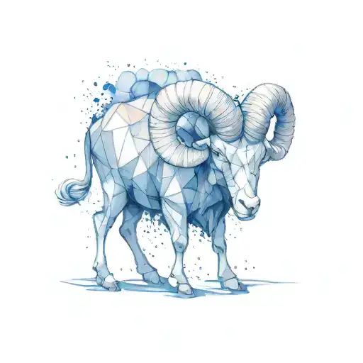 Aries in half realistic and half geometric style tattoo design idea