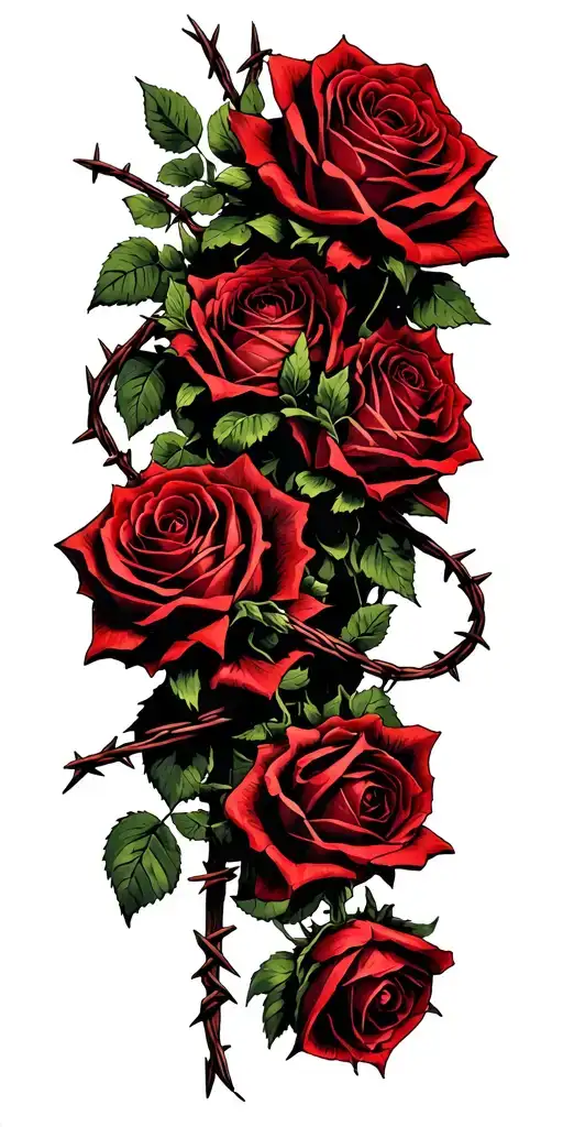 barbed wire and roses entwined tattoo design idea