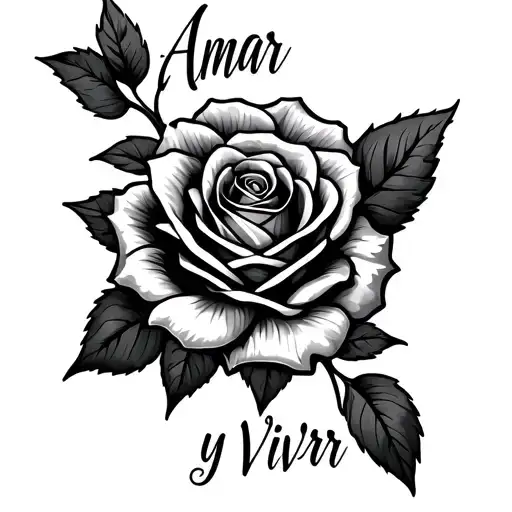 Design a tattoo with the phrase “Amar y Vivir” (Love and Live), accompanied by a rose intertwined between the two words. tattoo design idea