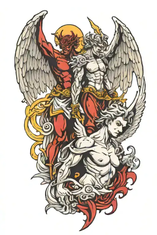 angel vs demon half angel tattoo design idea