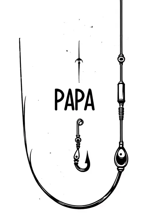 Fishing pole on forearm with the fishing hook intertwined spelling out papa tattoo design idea