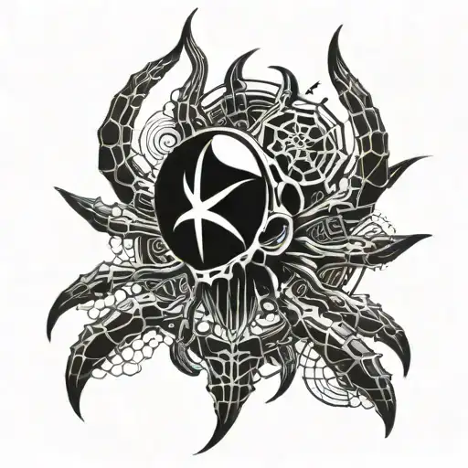 spider and 666 symbols incorporated tattoo design idea